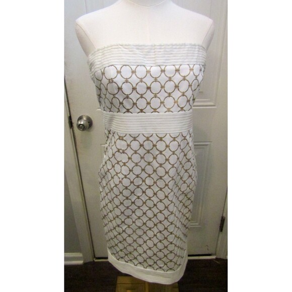 Gretchen Scott Designs Strapless Dress Sheath Mini Lined White Gold Lined Size S - Picture 2 of 7